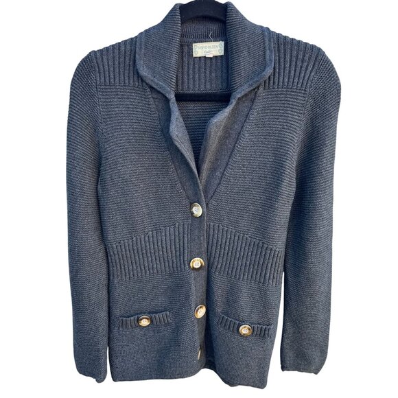 Sigrid Olsen Studio Gray Button-Up Cardigan With Ribbed Details & Pockets - XS - Picture 1 of 10